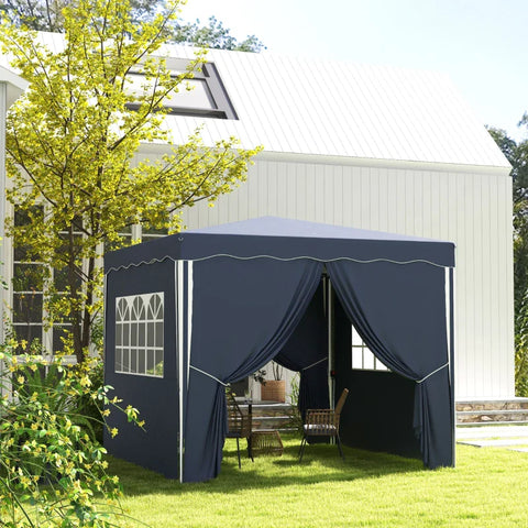 Rootz Folding Gazebo - Garden Gazebo - Height Adjustable - 2 Large Windows - Guy Rope - Carry Bag - Metal Frame - Steel - 100% Polyester - Blue - 297L x 297W x 286H cm