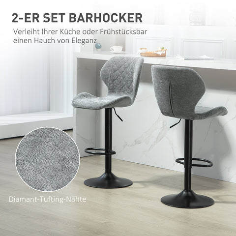 Rootz Set of 2 Bar Chairs - Kitchen Stools - Adjustable Height Stools - Maximum Comfort - 48x51.5x91-112cm