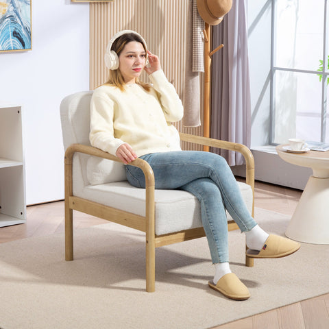 Rootz Akzentstuhl - Upholstered Chair - Modern Lounge Seating - White and Brown Bouclé Fabric - Stable Rubber Wood Frame - 67cm x 80cm x 83cm