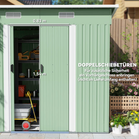 Rootz Equipment Shed - Garden Storage - Metal Device House - Outdoor Organizer - 2.3 m² - 207 x 130 x 182 cm - Green