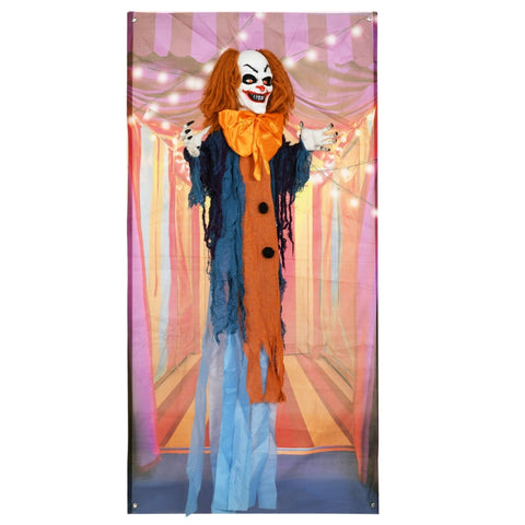 Rootz Halloween Animated Circus Clown Decoration - Spooky Prop - Moving Arms - Glowing Eyes - Clown Sounds - 83cm x 20cm x 168cm