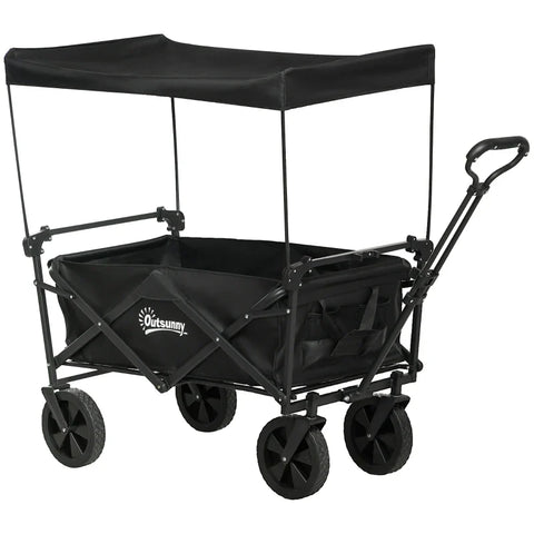 Rootz Handcart Roof - Foldable - 110L Capacity - Carry Bag - Steel Frame - 600D Oxford Polyester - Plastic - Black - 97 x 52 x 105 cm