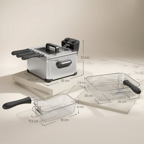 Rootz Electric Deep Fryer - Cooking Appliance - Silver Kitchen Gadget - 5L Capacity - 2000W Power - 35cm x 35cm x 23cm