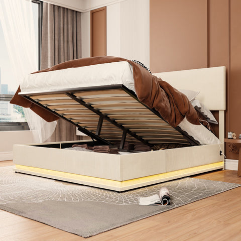 Rootz Double Bed Frame with Storage - Velvet Bed - Adjustable Headboard - USB Charging - 211cm x 153cm x 113cm