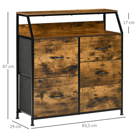 Rootz Chest of Drawers - Storage Cabinet - Bedroom Furniture - 5 Foldable Fabric Drawers - 83.5 x 29 x 87 cm - Industrial Style - Stable & Secure