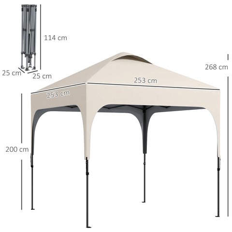 Rootz Garden Pop-Up Pavilion - Folding Tent - Height Adjustable Shelter - Anti-UV50+ Protection - Steel Frame - 253cm x 253cm x 268cm