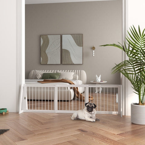 Rootz Adjustable Dog Barrier Gate - Extendable Pet Grille - Wooden Dog Guard - Non-Slip Mat - Support Frame - Pine Wood - 71cm-190cm x 38.5cm x 56cm