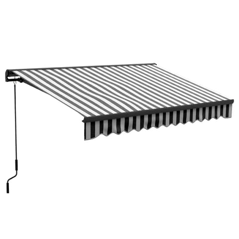 Rootz Sun Awning - Weather Resistant - Awning Patio - 1 Hand Crank - Wall Mounts - Remote Control - Aluminum - Polyester - Gray-white - 295L x 250W cm