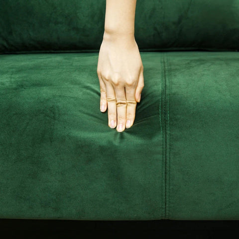 Rootz Sofa - 3 Seater Sofa - Couch with 2 Cushions - Velvet Look - Retro Design - Removable Cover - Imitation Velvet - Green - 195cm x 88cm x 76cm