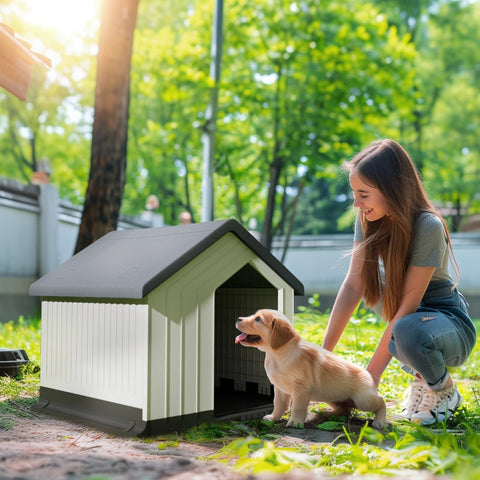 Rootz Dog House Cave - Outdoor Retreat - Waterproof - Sloping Roof - Plastic - Easy to Clean - Small Dogs - 62cm x 61cm x 60cm