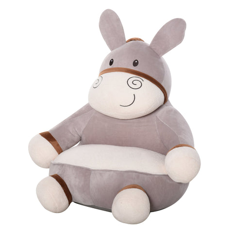 Rootz Donkey Children's Chair - Kids Seating - Toddler Armchair - Soft Padding - 60L x 55B x 60H cm - Grey White Velor Cover