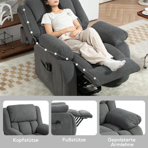 Rootz Grey TV Armchair - Massage Recliner - Heated Chair - Ultimate Comfort with Remote Control - Dimensions: 93cm x 104cm x 100cm