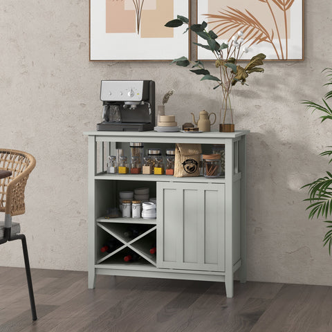 Rootz Buffet Cabinet - Sideboard - Storage Unit - Adjustable Shelf - 80W x 40D x 82H cm - Space for Dishes, Open Compartment, 8-Bottle Rack