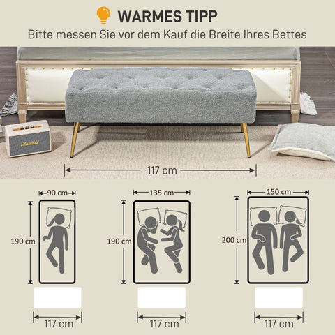 Rootz Modern Bed Bench - Window Seat - Dining Room Bench - Faux Lambswool - Thick Padding - 112cm x 41cm x 46cm