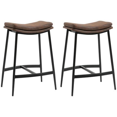 Rootz Set of 2 Bar Stools - Industrial Chairs - Curved Seat Furniture - Steel Footrest - 48.5 x 38.5 x 68.5 cm Brown Black