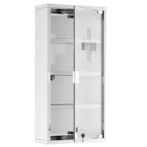 Rootz Medicine Cabinet - First Aid Storage - Secure & Durable - Stainless Steel - 30cm x 12cm x 60cm