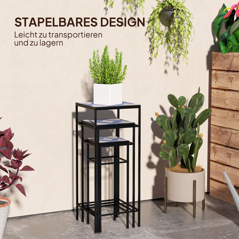 Rootz 3 Piece Plant Stand Set - Flower Display - Exhibition Shelf - Rust-Resistant - 28x28x71cm, 23x23x61cm, 18x18x51cm
