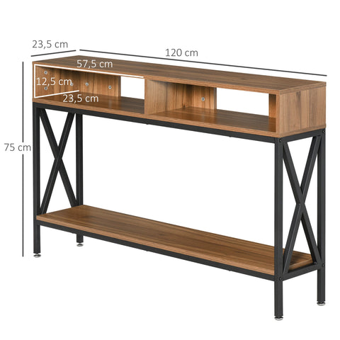 Rootz Console Table - Entryway Table - Industrial Furniture - Sturdy Design - 120cm x 23.5cm x 75cm - Walnut Finish