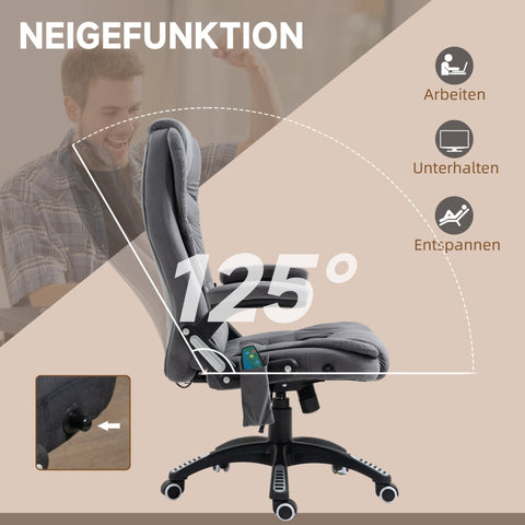 Rootz Vinsetto Office Chair with Massage & Heat Function - Ergonomic Chair - Height Adjustable Chair - 6 Vibration Massage Points - Easy Mobility - Adjustable Seat Height - 67W x 74D x 107-116H cm - Polyester, Foam, Nylon
