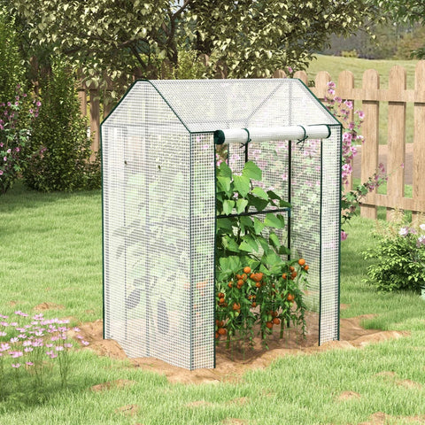 Rootz Greenhouse - Film Greenhouse - Cold Frame - Weather Resistant - Roll Up Door - White + Green - 100cm x 80cm x 150cm