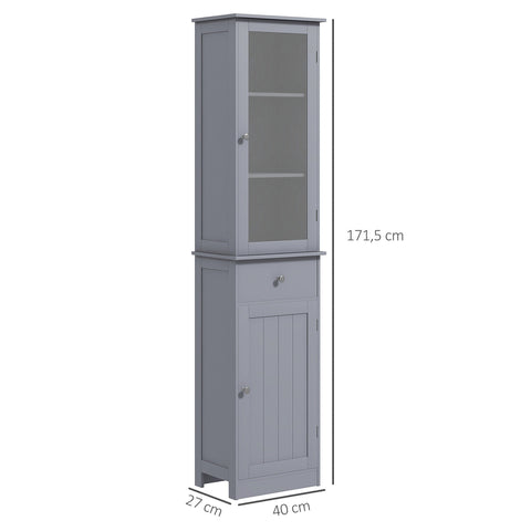 Rootz Bathroom Cabinet Furniture - Storage Solution - Space-Saving  Grey - 40cm x 27cm x 171.5cm - Waterproof & Scratch-Resistant