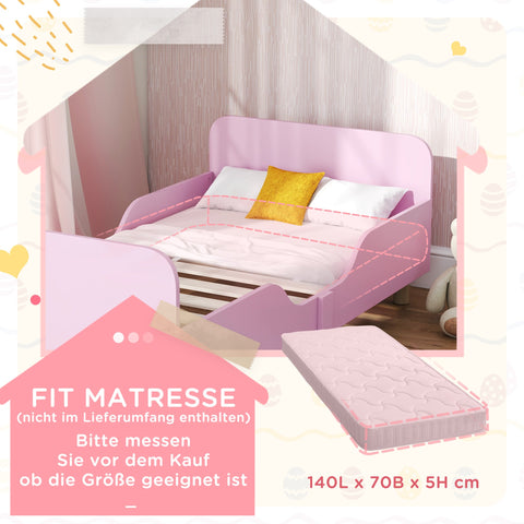 Rootz Pink Children's Bed Frame - Single Bed - Toddler Bed Frame - Protective Grille - MDF & Pine Wood - 143.5cm x 74.2cm x 50cm