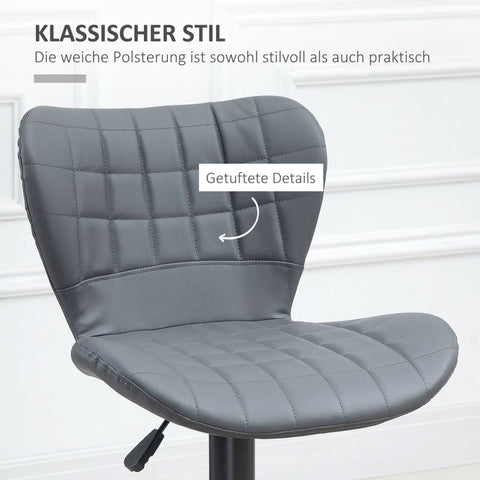 Rootz Faux Leather Bar Stools Set - Adjustable Height Stools - Rotating Seats - Steel Frame - Gray - 47cm x 51.5cm x 89-109cm