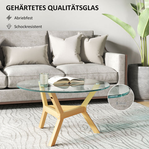 Rootz Round Coffee Table - Matched Glass - Living Room Table - Adjustable Foot Pads - Stable Design - Ø80 x 45H cm