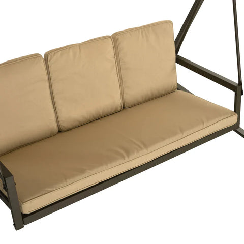 Rootz Garden Swing Chair - Hollywood Swing - Bench Adjustable - Back Cushions - Sun Canopy - Seat Cushion - Steel - Textline - Beige - Brown - 200cm X 125cm X 175cm