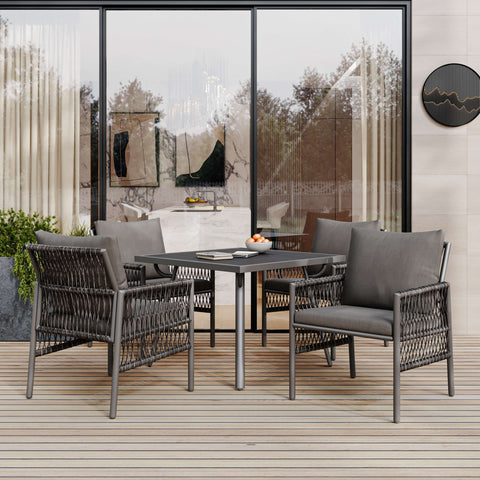 Rootz 5 Piece Garden Lounge Set - Outdoor Dining Set - Patio Furniture - Weather Resistant Durability - Chairs: 64.5x58x86 cm, Table: 83.5x83.5x74 cm