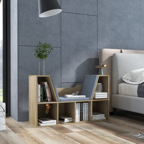 Rootz Bookshelf Bench - 2-in-1 Furniture - Modern Bookcase - 6 Compartments - Includes Cushions - 102L x 30W x 61H cm - Brown Grey