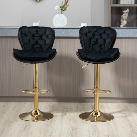 Rootz Swivel Bar Stools - Adjustable Chairs - Velvet Seating - Ergonomic Design - 55cm x 46cm x 92-112cm