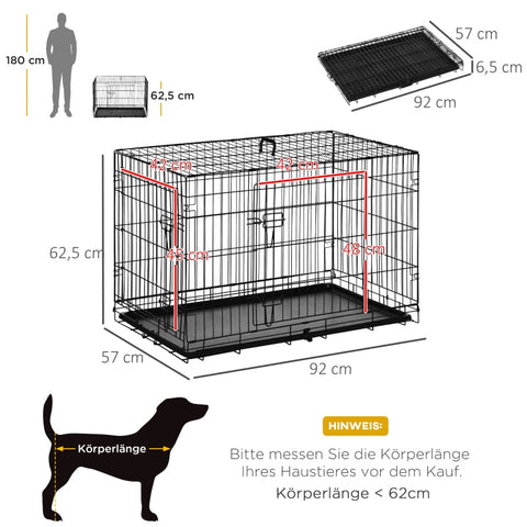 Rootz Dog Cage - Pet Crate - Transport Box - Iron Wire - 92cm x 57cm x 62.5cm - Foldable - Easy Assembly - Large Front Door