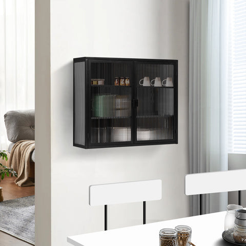 Rootz Modern Wall Cabinet - Storage Cupboard - Display Shelf - Stylish Tempered Glass - 70cm x 23cm x 60cm