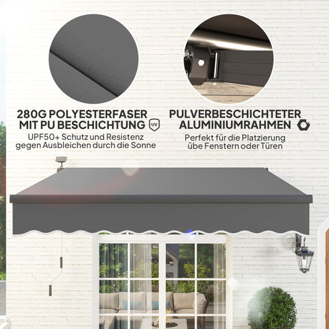 Rootz Klemmmarkise - UV Protection Awning - Joint Arm Awnings - Solar-powered LED Lights - 295cm x 250cm - Enhance Outdoor Comfort