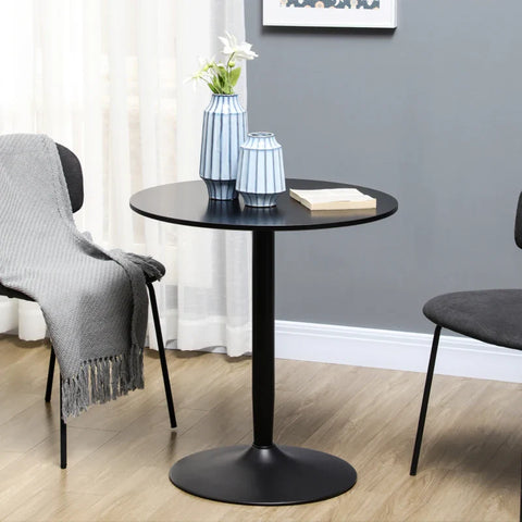 Rootz Round Dining Table - Modern Dining Room Table with Steel Base - Non-slip Foot Pad - Space Saving - Small Dining Table - Black - 70 x 70 x 75 cm