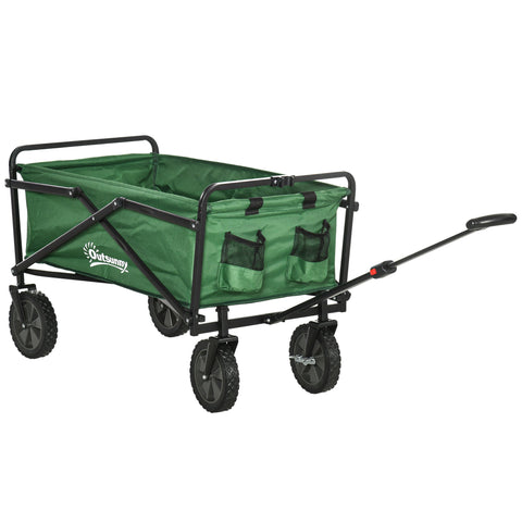 Rootz Foldable Trolley Transport Car - Utility Cart - Garden Wagon - 40kg Load - Adjustable Handle - 83x50x69-99cm Green and Black