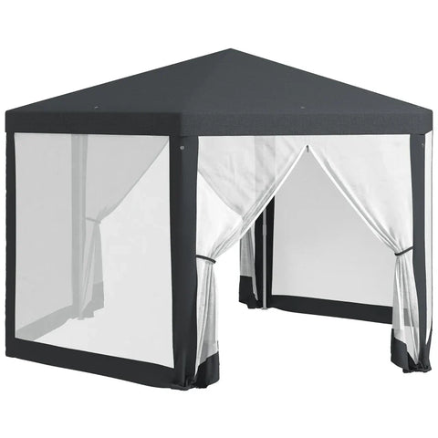 Rootz Gazebo - Garden Pavilion - Hexagonal - Ground Spikes - Mesh Curtains - Metal Frame - Polyester - Metal - Dark Gray - L394 x W341.2 x H250 cm