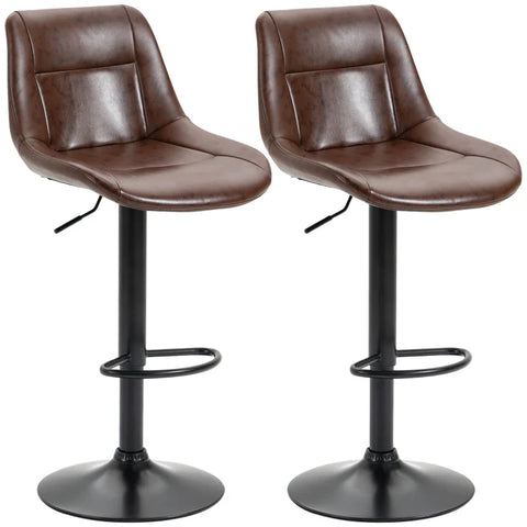 Rootz Set Of 2 Bar Stools - Height-adjustable - Including Footrest - Modern Kitchen Stools - PU Leather - Black + Brown - 46.5cm x 50cm x 108cm