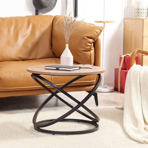 Rootz Round Coffee Table - Industrial Design - Side Table - Elegant Touch - Black & Brown - Ø 60 x 46H cm