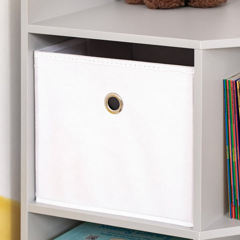 Rootz Children's Storage Shelf - Kid's Organizer - 3 Fleece Drawers - Tilt-Proof Stability - MDF White and  Grey - 57.4cm x 57.4cm x 94cm