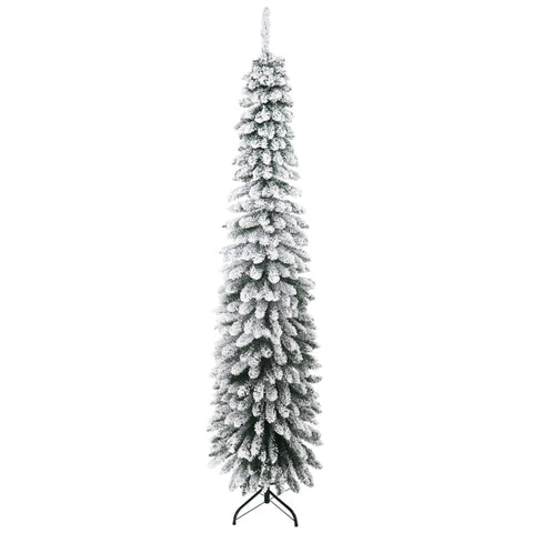 Rootz 210cm Artificial Christmas Tree - Snow-Covered Branches - Festive Decor - Narrow Design - Fireproof - Metal Stand - Green+White - 54cm x 54cm x 210cm