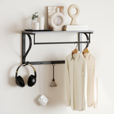 Rootz Wall-Mounted Clothes Rack - Coat Hooks - Versatile Organizer - Industrial Design - 70cm x 25cm x 35.4cm - Grey