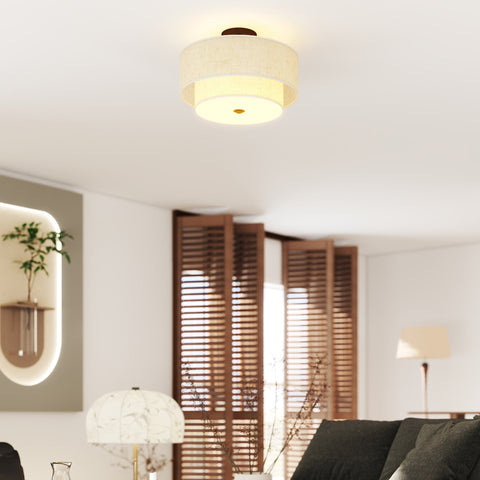 Rootz Ceiling Lamp - Hanging Lamp - Linen Look - White- Soft Ambient Lighting - Dimensions Ø40cm x 26H cm