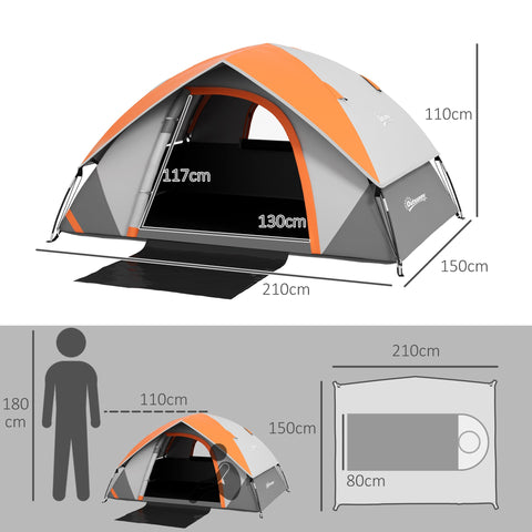 Rootz 2-Person Dome Tent - Family Tent - Waterproof Shelter - Safer Camping - 210cm x 140cm x 110cm - Gray + Rust Red