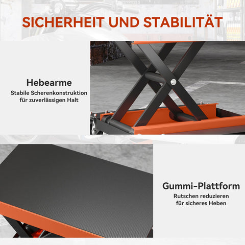 Rootz Motorcycle Lifter - Motorbike Hoist - Bike Jack - 500kg Capacity - Steel Construction - Adjustable 135-390mm - Orange