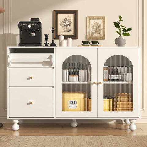 Rootz White Sideboard - Multifunctional Storage Cabinet - Dining Room Cupboard - Anti-Tipping Design - 120cm x 40cm x 75.5cm