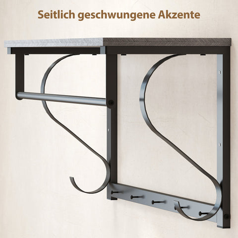 Rootz Wall-Mounted Clothes Rack - Coat Hooks - Versatile Organizer - Industrial Design - 70cm x 25cm x 35.4cm - Grey