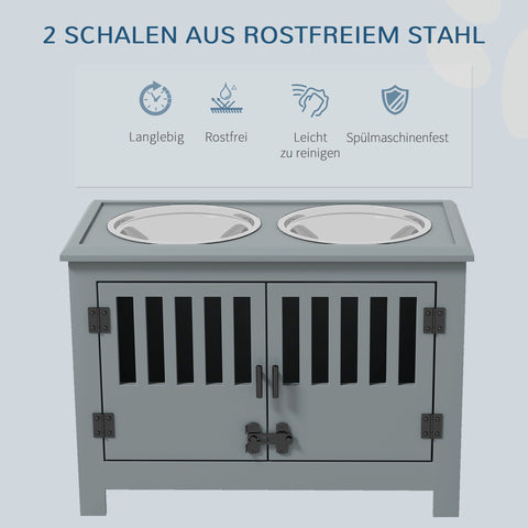 Rootz Grey Elevated Dog Bowl Station - Raised Pet Feeder - Large Dog Food Stand - Reduces Neck Strain - 60cm x 30cm x 43cm