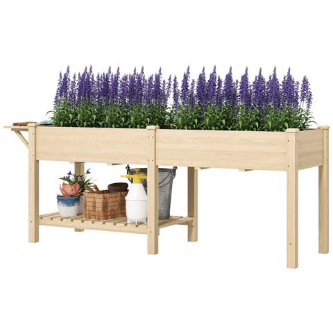 Rootz Elevated Wooden Planter - Raised Bed - Garden Planter with Shelf - Robust Design and Drain Holes - 207x59x78cm